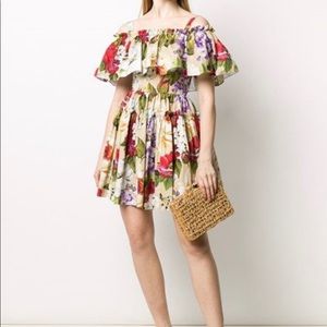 Dolce & Gabbana NEW WITH TAGS Ruffled Neck Tiered Floral Print Poplin Dress